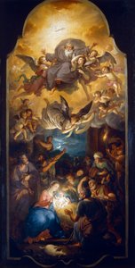Aanbidding van de Herders met God de Vader in een Glorie van Engelen door Anton Raphael Mengs