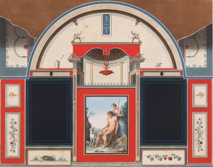 Muurschildering van een Romeins huis op het terrein van de Villa Negroni in Rome, Venus en de gewonde Adonis door Anton Raphael Mengs