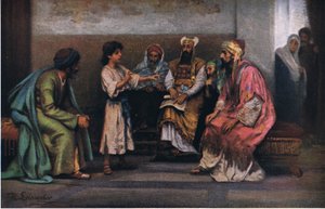 Christus met de dokters in de tempel, uit Hulberts Verhaal van de Bijbel uitgegeven door The John Winston Company, 1932