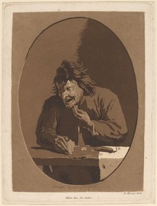 Een boer die eet door Anton Spreng after Adriaen Brouwer; published by Joseph Eder