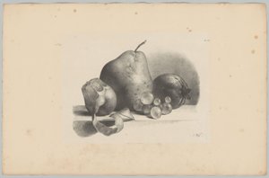 Peer, perzik, druiven en geschilde citroen