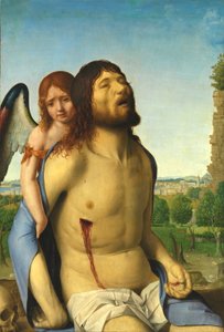 De dode Christus ondersteund door een engel door Antonello da Messina