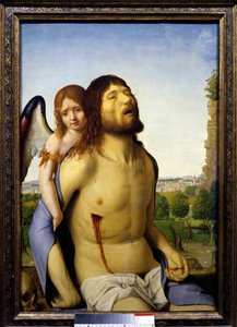 De dode Christus ondersteund door een engel