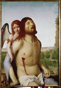 De dode Christus ondersteund door een engel door Antonello da Messina