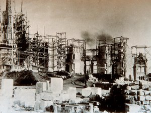 Architectuur: uitzicht op de Sagrada Familia Kathedraal (Heilige Familie), Barcelona - de bouwplaats in 1899