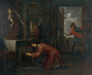 Sint Franciscus ontvangt de Opdracht van het Kruisbeeld in Sint Damian om het Huis van God te Herstellen door Antoni Viladomat Y Manalt