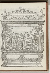 Tweede versierde stellage met toneel: de prins verjaagt Oorlog en Tweedracht, 1577 door Antoni van Leest