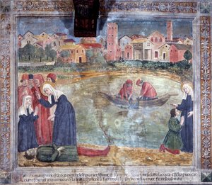 Leven van St. Francesca Romana: Een man wordt door de heilige tot leven gewekt na verdrinking in de Tiber door Antoniazzo Romano