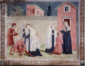Leven van St. Francesca Romana: De heilige geneest een man gewond aan het hoofd door Antoniazzo Romano