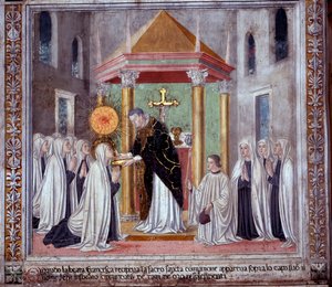 Het leven van St. Francesca Romana: Toen de heilige de communie ontving, verscheen er een stralende bol boven haar