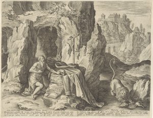 H. Hieronymus als boeteling in de woestijn door Antonie Wierix (II)