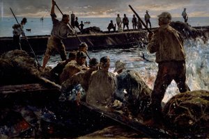 Slachting van tonijn, schilderij door Antonino Leto door Antonino Leto