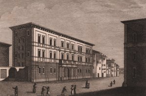 Uitzicht op het bisschoppelijk paleis in Pistoia, Toscane, Italië, gravure door Antonio Morghen door Antonio (1788 1853) Morghen