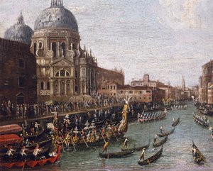 Regatta op het Canal Grande in Venetië (detail) door Antonio (school of) Canaletto