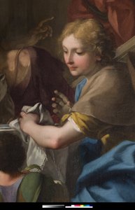 Sint Gregorius de Grote aan tafel met Jezus vermomd als pelgrim (detail)