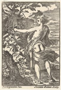 Callisto op Jacht met Getrokken Boog, naar Parmigianino door Antonio Belemo