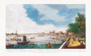 Een Uitzicht Vanaf Somerset Gardens naar Westminster Bridge, gegraveerd door John Miller, 1750 door Giovanni Antonio Canal