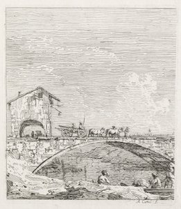 Gezichten: Een wagen die over een brug gaat, 1735-1746 door Giovanni Antonio Canal
