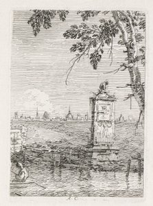 Gezichten: Het kleine monument onder een boom door Antonio Canaletto