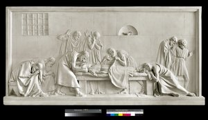 Crito sluit de ogen van Socrates (gips) door Antonio Canova