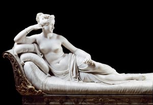 Pauline Bonaparte, Prinses Borghese (1780 - 1825) zus van Napoleon I voorgesteld als Overwinnende Venus Marmeren Beeldhouwwerk door Antonio Canova (1757-1822) 1804-1808 Rome, Galleria Borghese door Antonio Canova