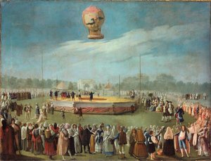 Ballonvaart in aanwezigheid van koning Karel IV en zijn hofhouding door Antonio Carnicero