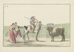 Plaat II, uit de serie Colección de las principales suertes de una corrida de toros (Collectie van de Belangrijkste Acties in een Stierengevecht) door Antonio Carnicero