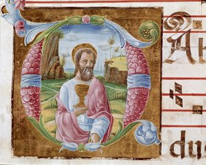 Sint Jan de Evangelist Lettrine verlicht door Antonio Cicognari. (detail) door Antonio Cicognara