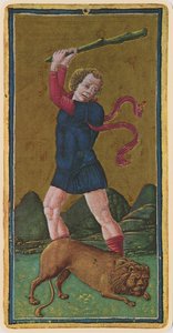 Kracht, facsimile van een tarotkaart uit het Visconti-deck, 1441-47