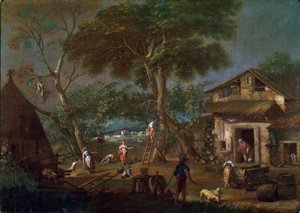 Italiaans Landschap, ca. 1750-1795 door Antonio Diziani