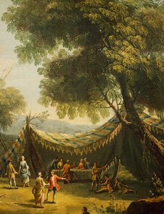 Tent op het platteland met livemuziek (detail) door Antonio Diziani