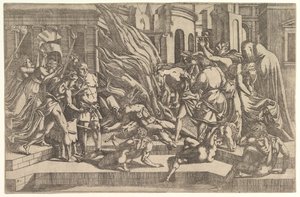 Verbranding van een lijk, ca. 1543 door Antonio Fantuzzi
