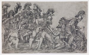 Acht Ruiters die een Rivier Oversteken door Antonio Fantuzzi