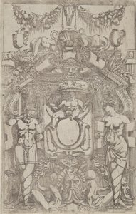 Ornament met een kleine lege ovaal, 1540-45 door Antonio Fantuzzi