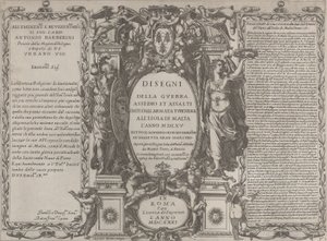 Frontispice voor Tekeningen van de oorlog, belegering en aanval van het Turkse leger op het eiland..., 1631