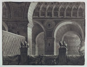 Toneelontwerp, interieur van oosters gebouw door Antonio Giuseppe Basoli
