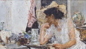 Vrouw bij het toilet