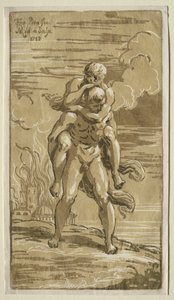 Eneas draagt Anchises, zijn vader, uit de brand van Troje door Antonio Maria I Zanetti
