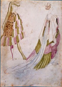 Een man en een vrouw in hofkleding door Antonio Pisanello