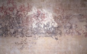 Slagtoernooi, fragment van muurschildering uit de Sala del Pisanello (voorheen Sala dei Principi) door Antonio Pisanello