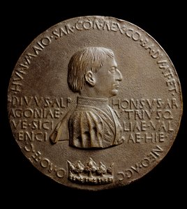 Medaille van Alfonso V van Aragon (Alfonso de Grootmoedige of de Grote). In het Italiaans Alfonso il Magnanimo of Alfonso V di Aragona door Antonio Pisanello