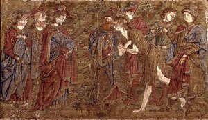 De ontmoeting tussen St. Johannes de Doper en Christus, wandtapijt met scènes uit het leven van de heilige