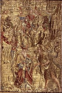De Ontmoeting Tussen St. Johannes de Doper en de Hogepriester, wandtapijt met scènes uit het leven van de heilige