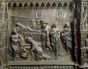 De geboorte van Johannes de Doper. Zilveren reliëf door Antonio Pollaiuolo