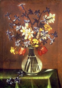 Stilleven van bloemen waaronder hyacint, tulpen en fazantenoog
