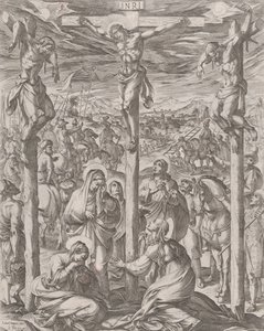 Christus gekruisigd tussen de twee dieven, de drie Maria