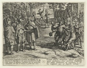 De oude Bataafse mannen kopen hun dienst aan de Romeinen af, 69-70 door Antonio Tempesta