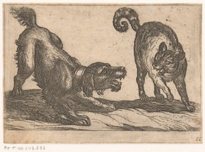 Een hond vechtend met een kat door Antonio Tempesta
