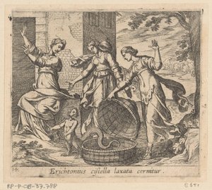 Erichthonius uit zijn mand gelaten Metamorfosen van Ovidius door Antonio Tempesta