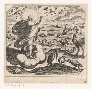 God schept de vogels en de vissen door Antonio Tempesta
